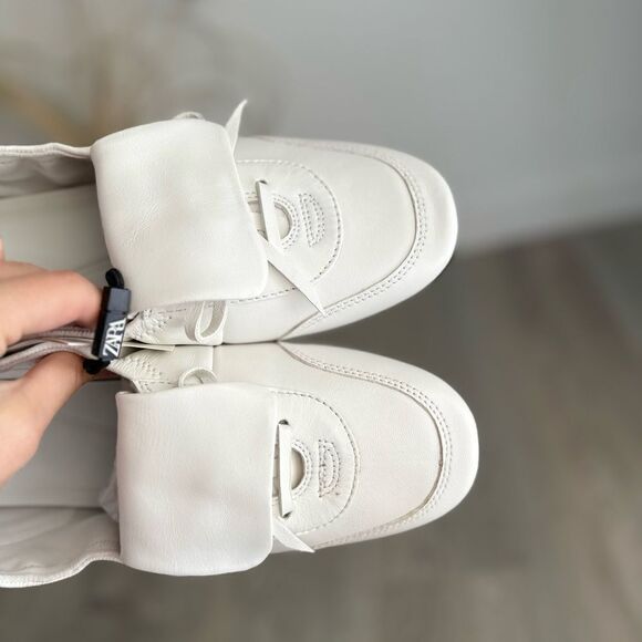 ZARA LACE-UP LOW HEEL LEATHER SHOES - Picture 14 of 16